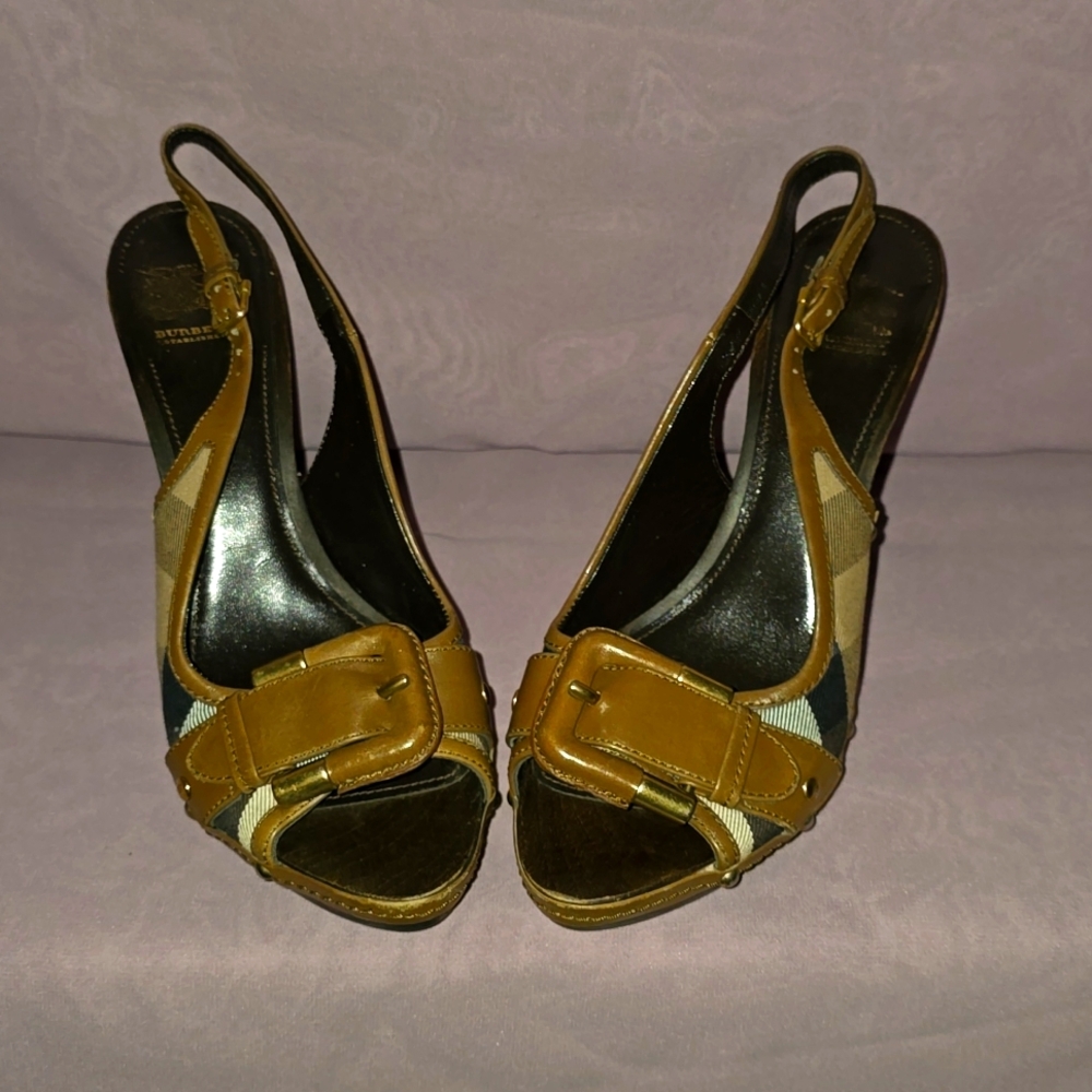 Burberry Women Novacheck Slingback Heels Buckle Slingback Sandal Shoes
